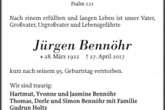 Traueranzeige Juergen Bennoehr