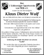 Traueranzeige Klaus Dieter Wulf