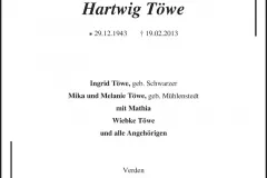 Hartwig Toewe, Traueranzeige