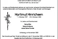 Traueranzeige Hartmut Hinrichsen